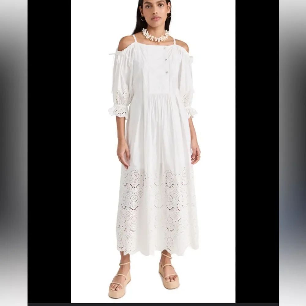 ULLA JOHNSON Narcisa cold-shoulder broderie anglaise cotton maxi dress size 8